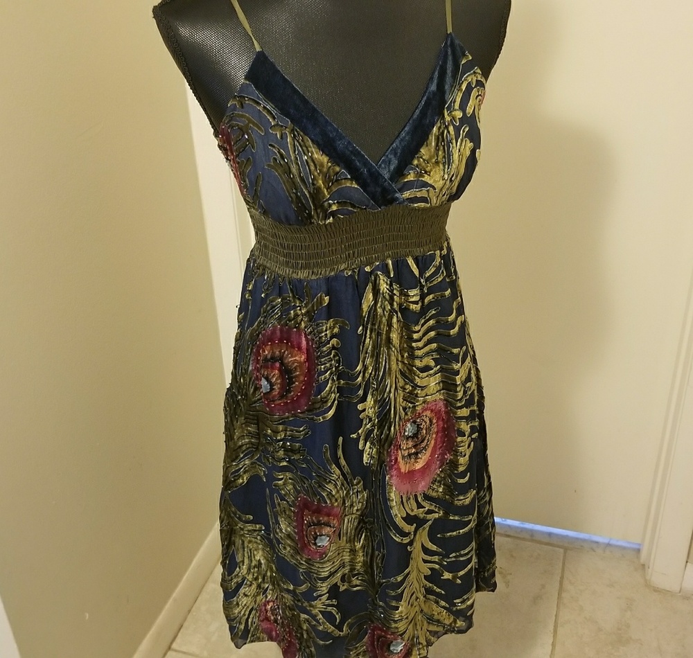 Hale Bob Boho Hippie Silk Burnt Velvet Slip Dress